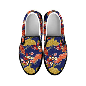Japanese Cherry Blossom Pattern Print Black Slip On Shoes