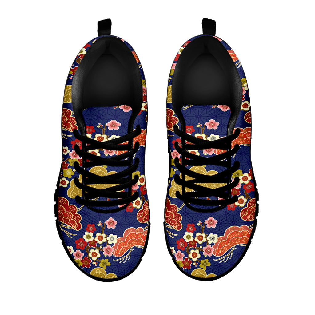 Japanese Cherry Blossom Pattern Print Black Sneakers