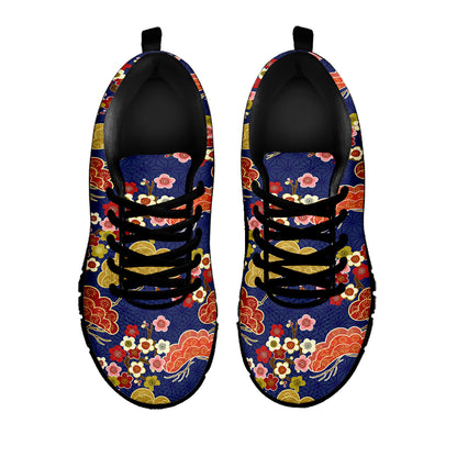 Japanese Cherry Blossom Pattern Print Black Sneakers