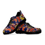Japanese Cherry Blossom Pattern Print Black Sneakers