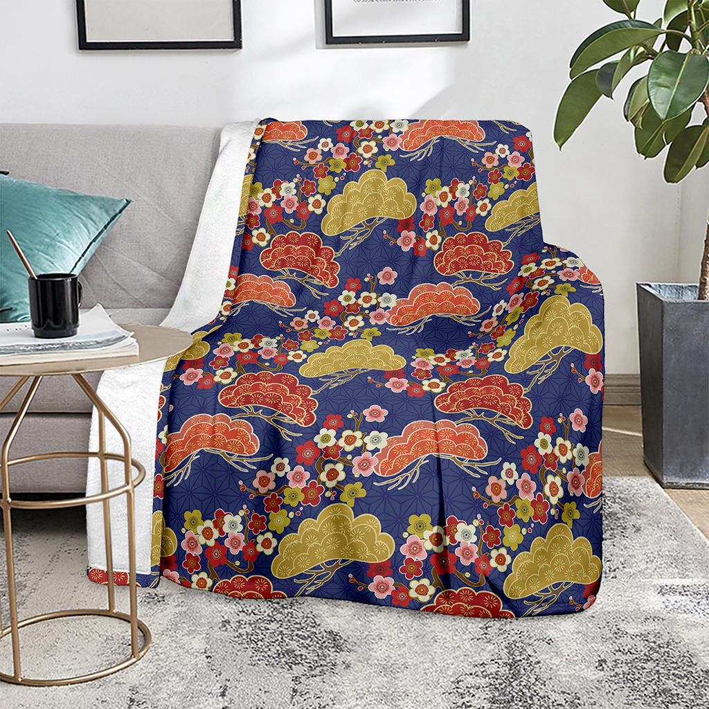 Japanese Cherry Blossom Pattern Print Blanket
