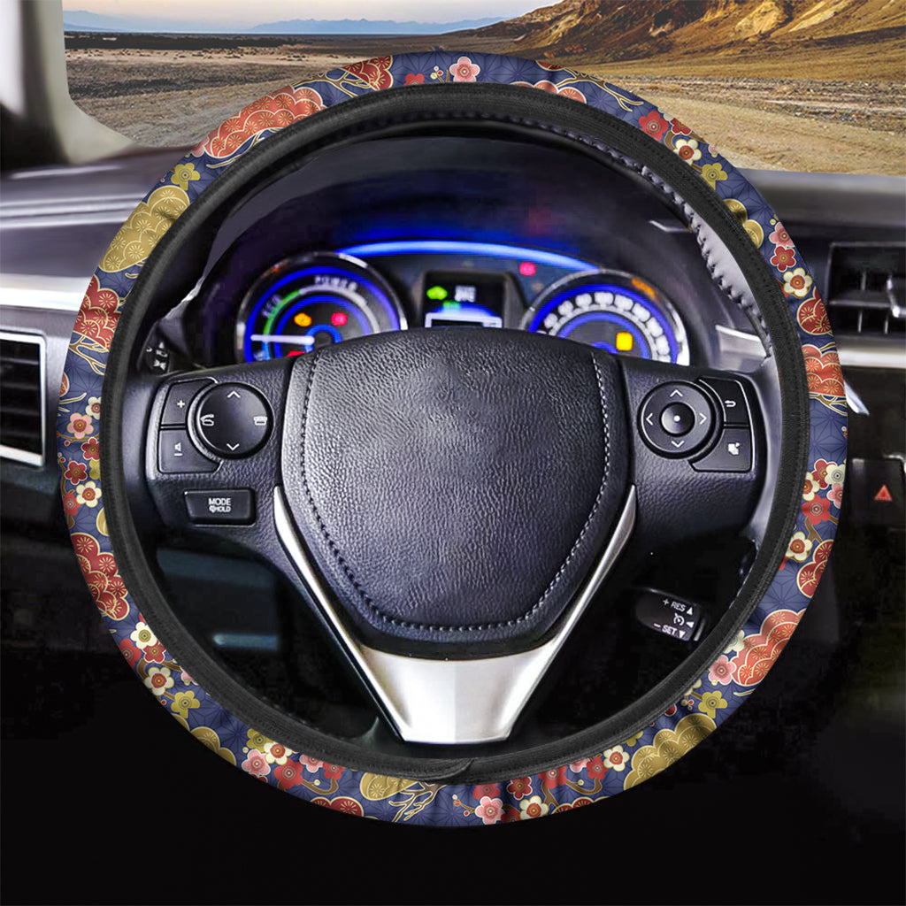 Japanese Cherry Blossom Pattern Print Car Steering Wheel Cover
