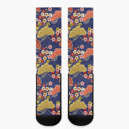 Japanese Cherry Blossom Pattern Print Crew Socks