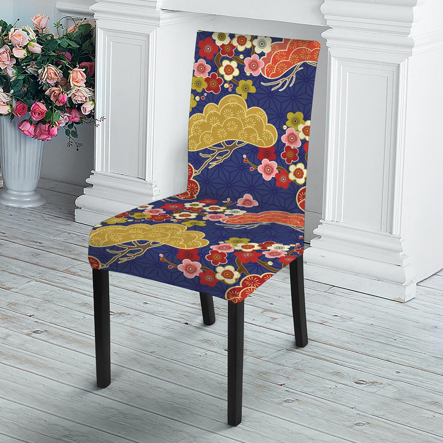 Japanese Cherry Blossom Pattern Print Dining Chair Slipcover