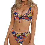 Japanese Cherry Blossom Pattern Print Front Bow Tie Bikini