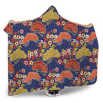 Japanese Cherry Blossom Pattern Print Hooded Blanket