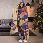 Japanese Cherry Blossom Pattern Print Hooded Blanket