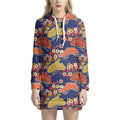Japanese Cherry Blossom Pattern Print Pullover Hoodie Dress
