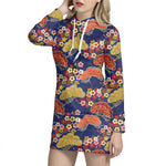 Japanese Cherry Blossom Pattern Print Hoodie Dress
