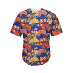 Japanese Cherry Blossom Pattern Print Men's Baseball Jersey