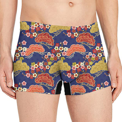 Japanese Cherry Blossom Pattern Print Men's Boxer Briefs