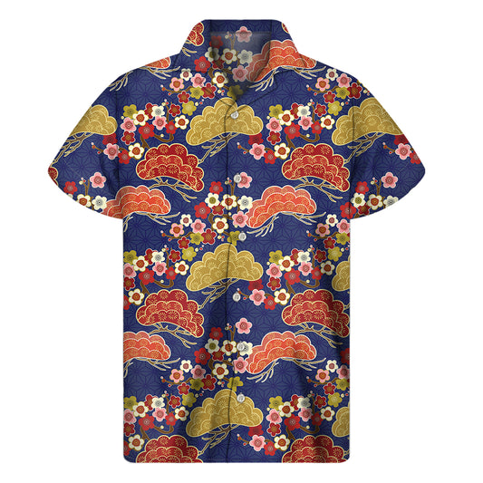 Japanese Cherry Blossom Pattern Print Men's Short Sleeve Shirt