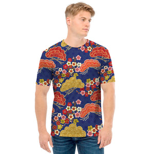 Japanese Cherry Blossom Pattern Print Men's T-Shirt