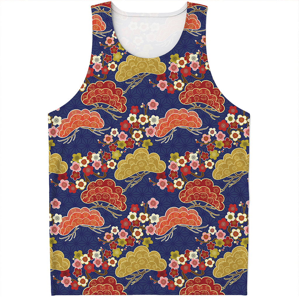 Japanese Cherry Blossom Pattern Print Men's Tank Top