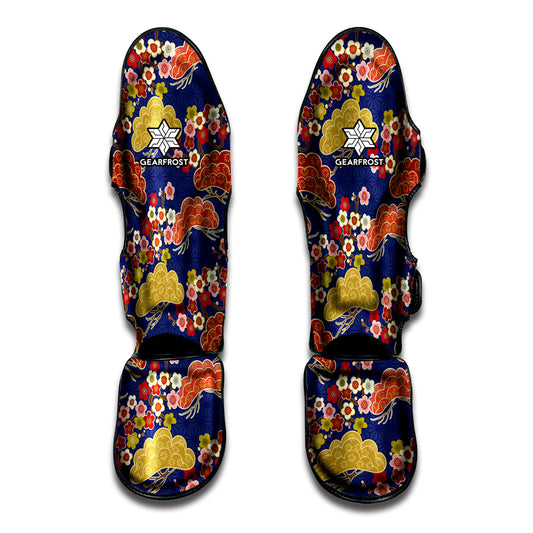 Japanese Cherry Blossom Pattern Print Muay Thai Shin Guard