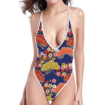 Japanese Cherry Blossom Pattern Print One Piece High Cut Swimsuit