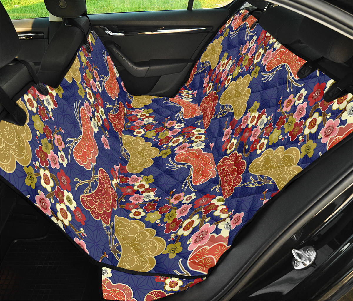 Japanese Cherry Blossom Pattern Print Pet Car Back Seat Cover