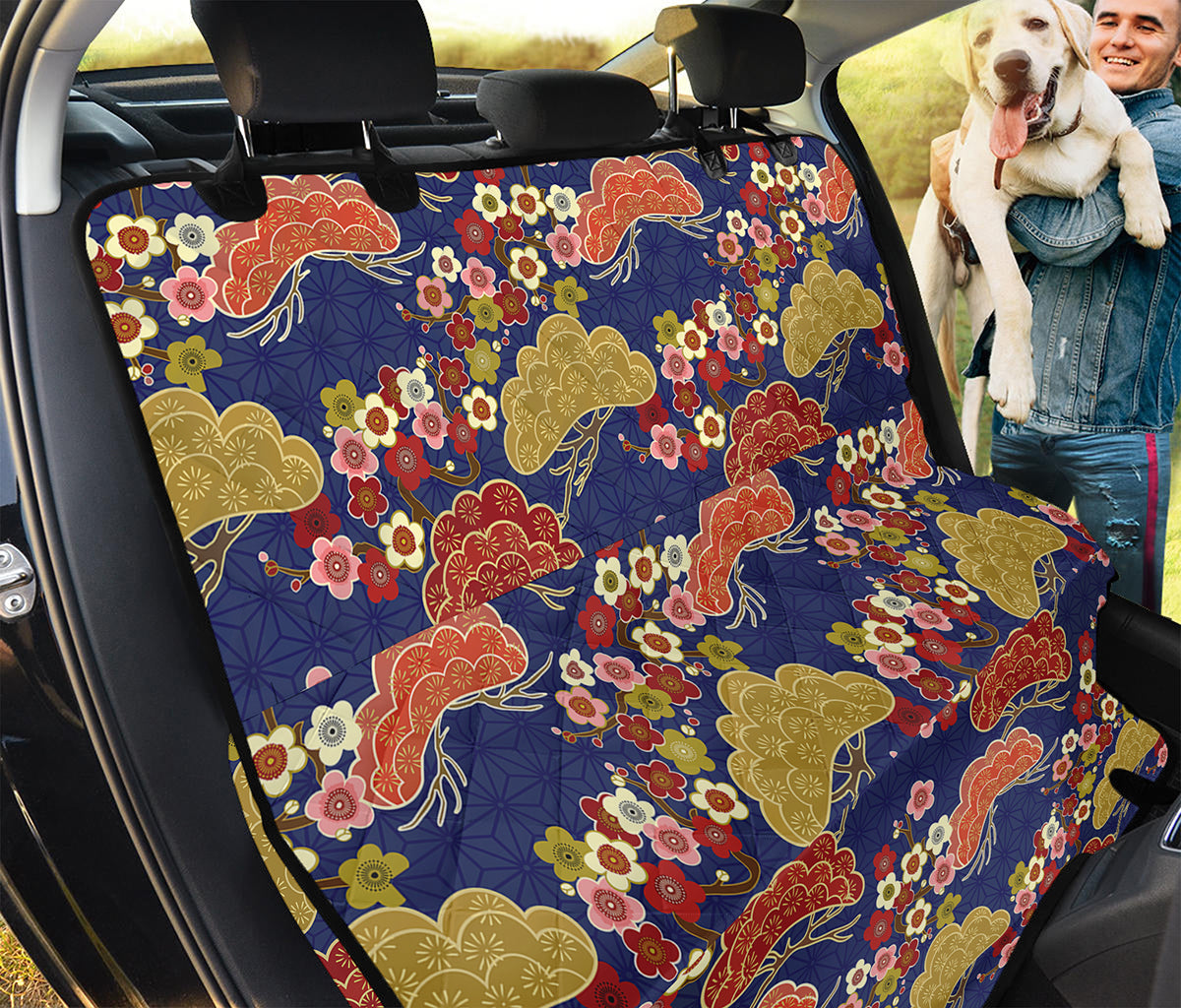 Japanese Cherry Blossom Pattern Print Pet Car Back Seat Cover