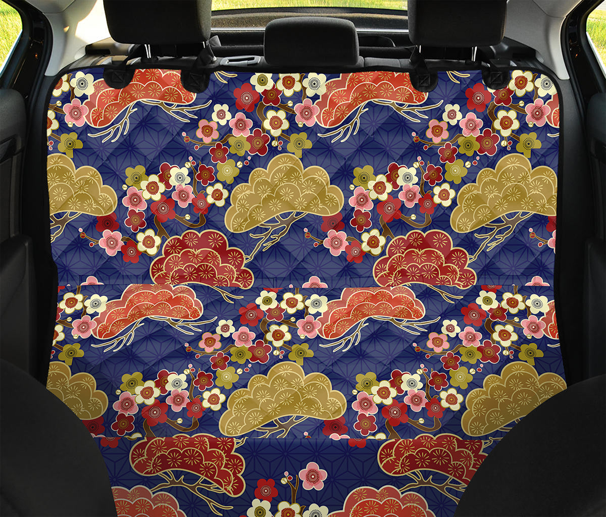 Japanese Cherry Blossom Pattern Print Pet Car Back Seat Cover