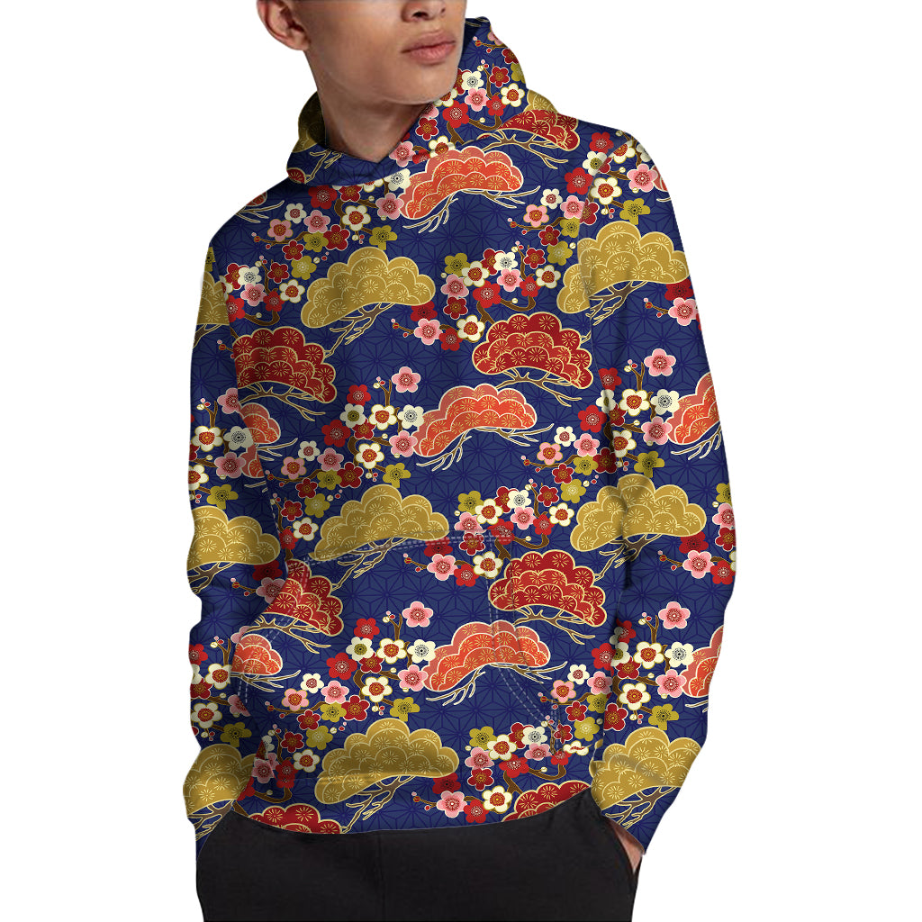 Japanese Cherry Blossom Pattern Print Pullover Hoodie