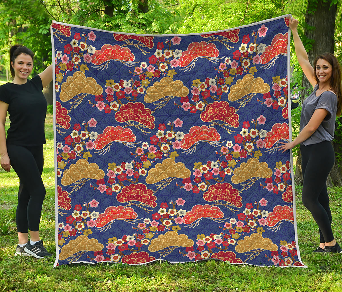 Japanese Cherry Blossom Pattern Print Quilt