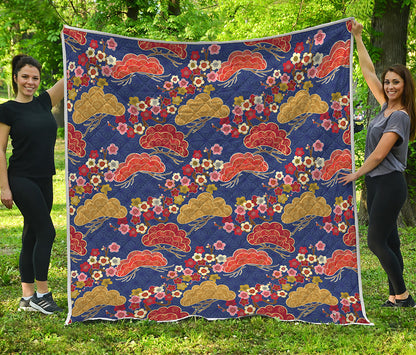 Japanese Cherry Blossom Pattern Print Quilt