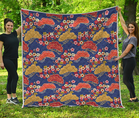 Japanese Cherry Blossom Pattern Print Quilt