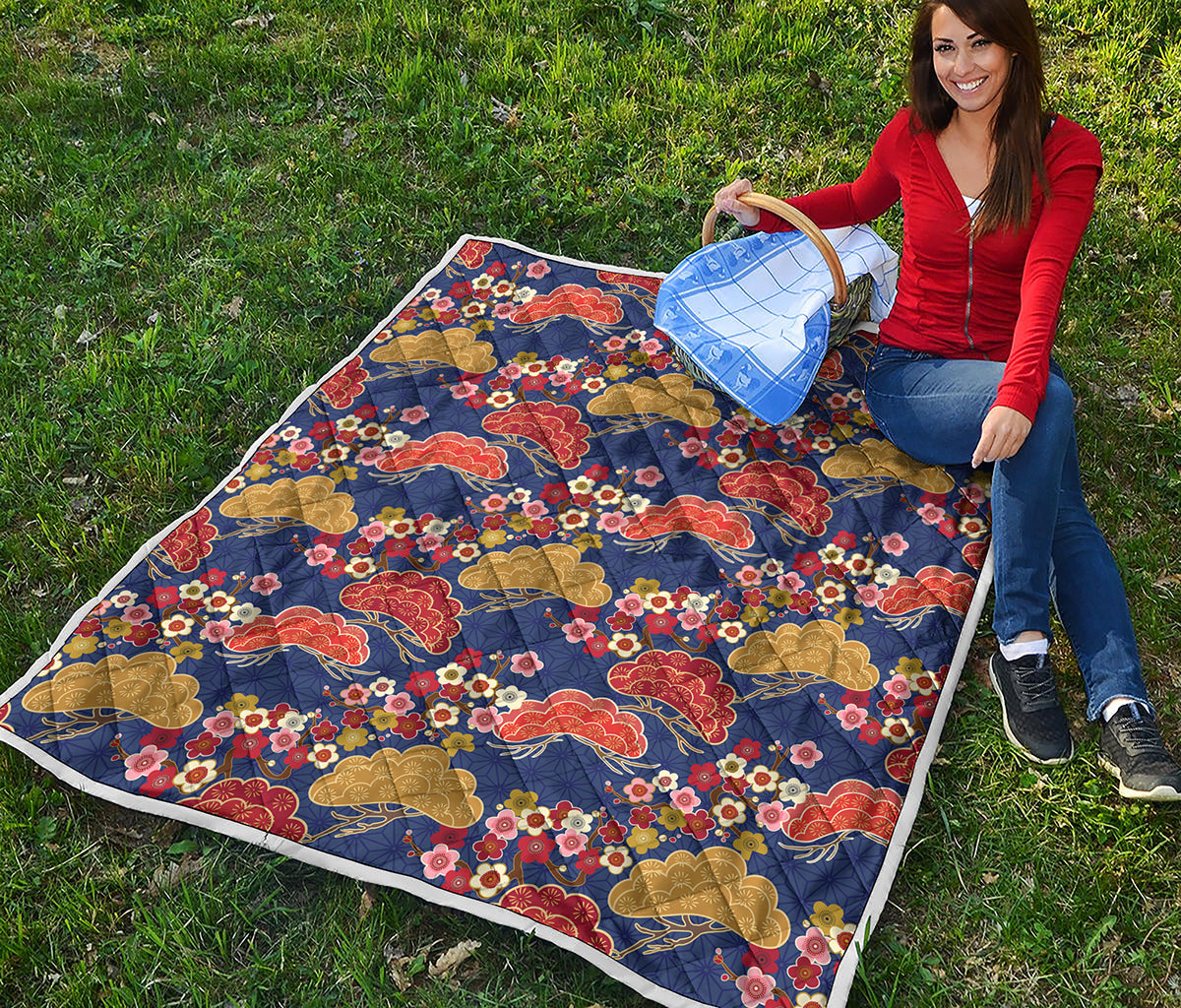 Japanese Cherry Blossom Pattern Print Quilt