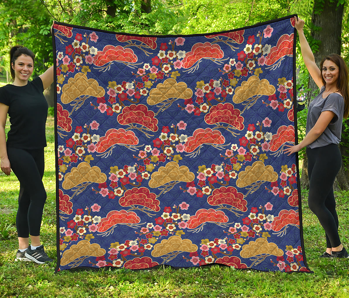 Japanese Cherry Blossom Pattern Print Quilt