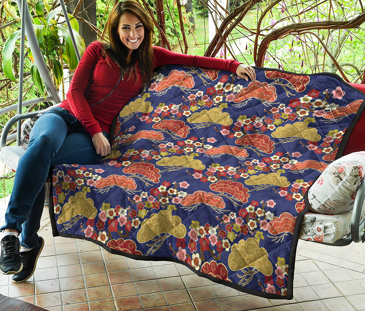 Japanese Cherry Blossom Pattern Print Quilt