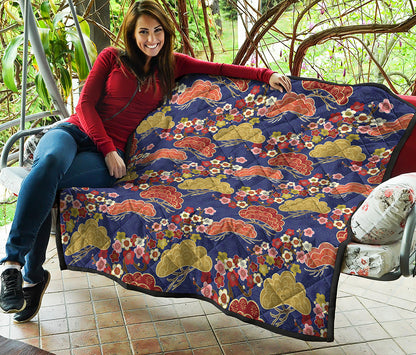 Japanese Cherry Blossom Pattern Print Quilt