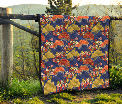 Japanese Cherry Blossom Pattern Print Quilt