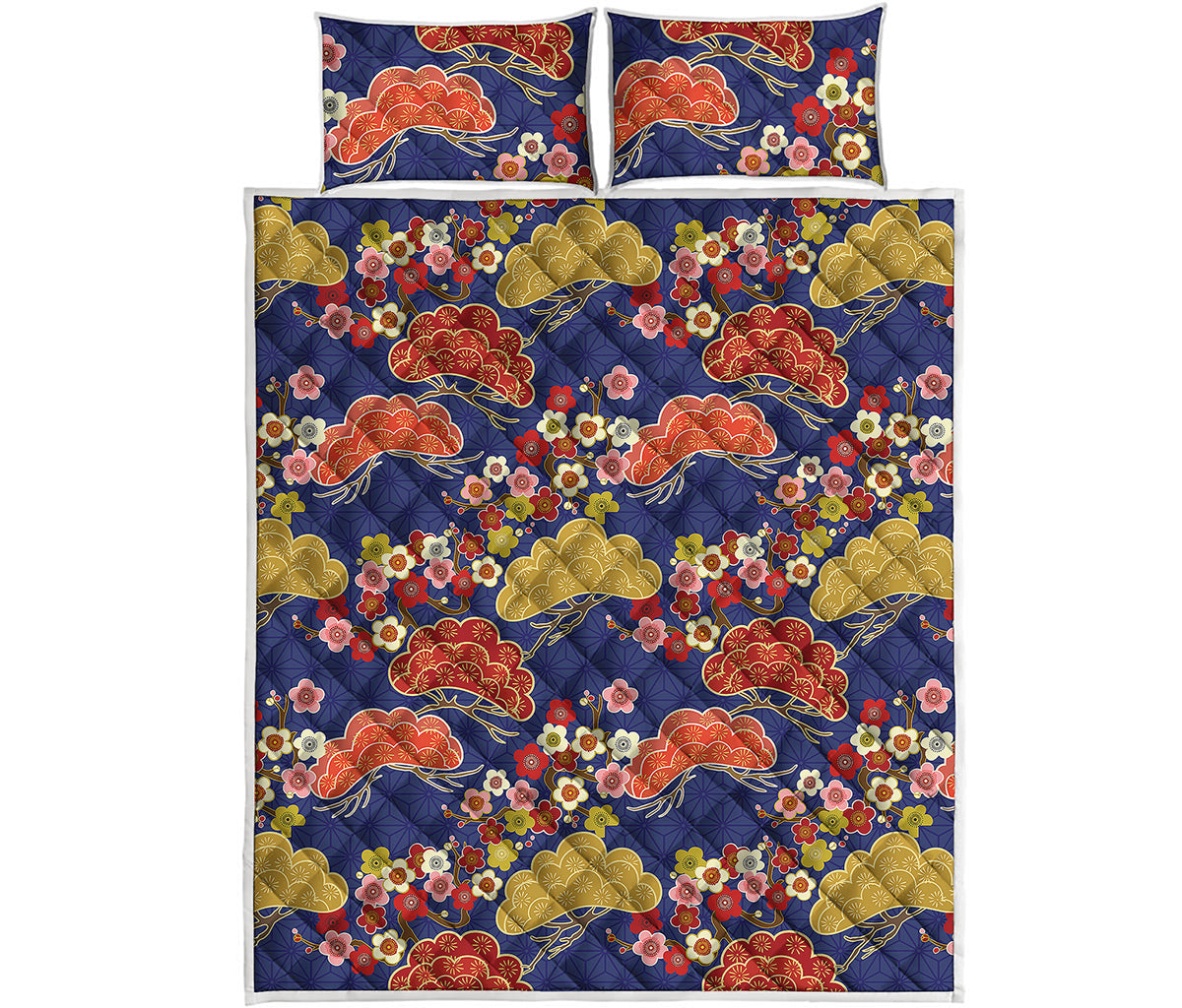 Japanese Cherry Blossom Pattern Print Quilt Bed Set