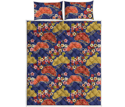 Japanese Cherry Blossom Pattern Print Quilt Bed Set