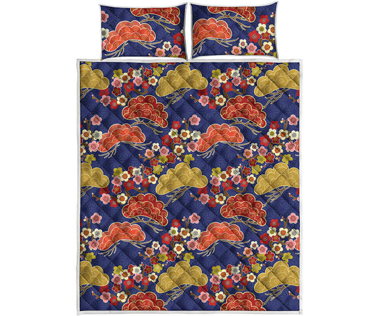Japanese Cherry Blossom Pattern Print Quilt Bed Set