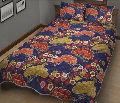 Japanese Cherry Blossom Pattern Print Quilt Bed Set