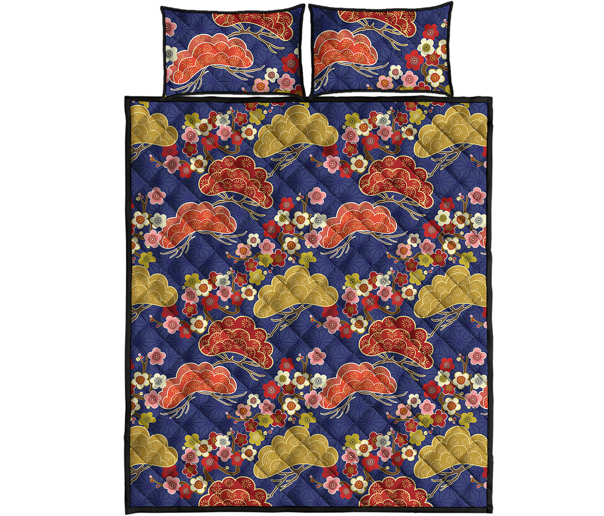 Japanese Cherry Blossom Pattern Print Quilt Bed Set