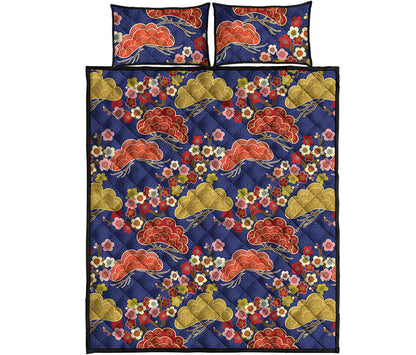 Japanese Cherry Blossom Pattern Print Quilt Bed Set