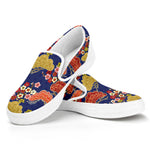 Japanese Cherry Blossom Pattern Print White Slip On Shoes