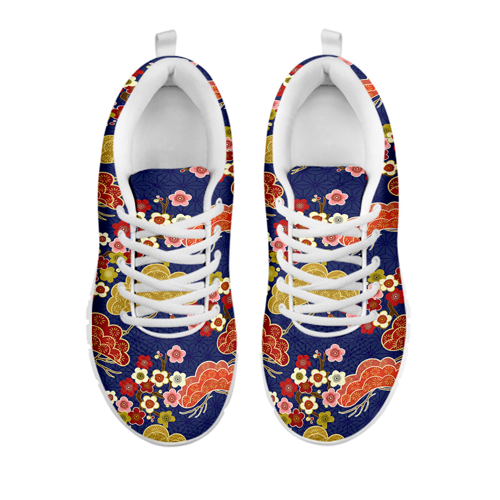 Japanese Cherry Blossom Pattern Print White Sneakers