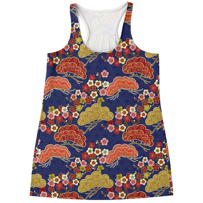 Japanese Cherry Blossom Pattern Print Women's Racerback Tank Top