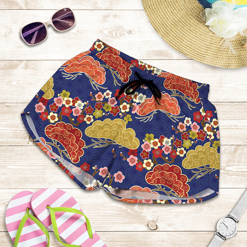 Japanese Cherry Blossom Pattern Print Women's Shorts