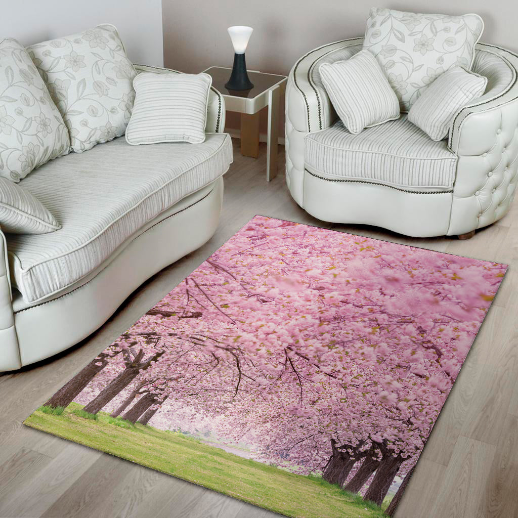 Japanese Cherry Blossom Tree Print Area Rug