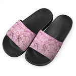 Japanese Cherry Blossom Tree Print Black Slide Sandals