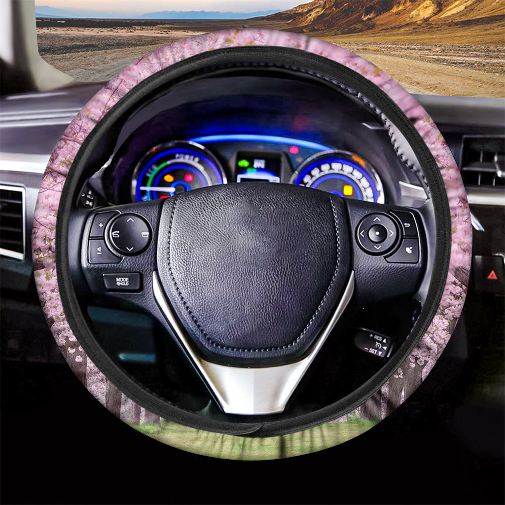 Japanese Cherry Blossom Tree Print Car Steering Wheel Cover