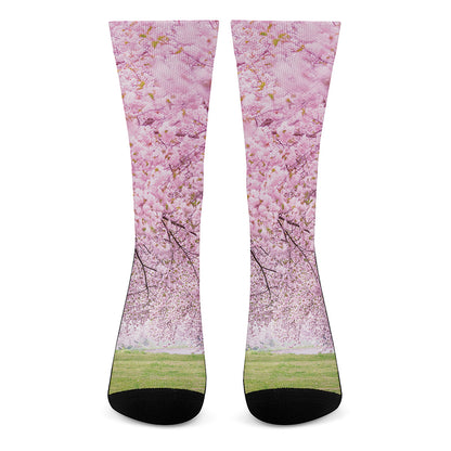 Japanese Cherry Blossom Tree Print Crew Socks