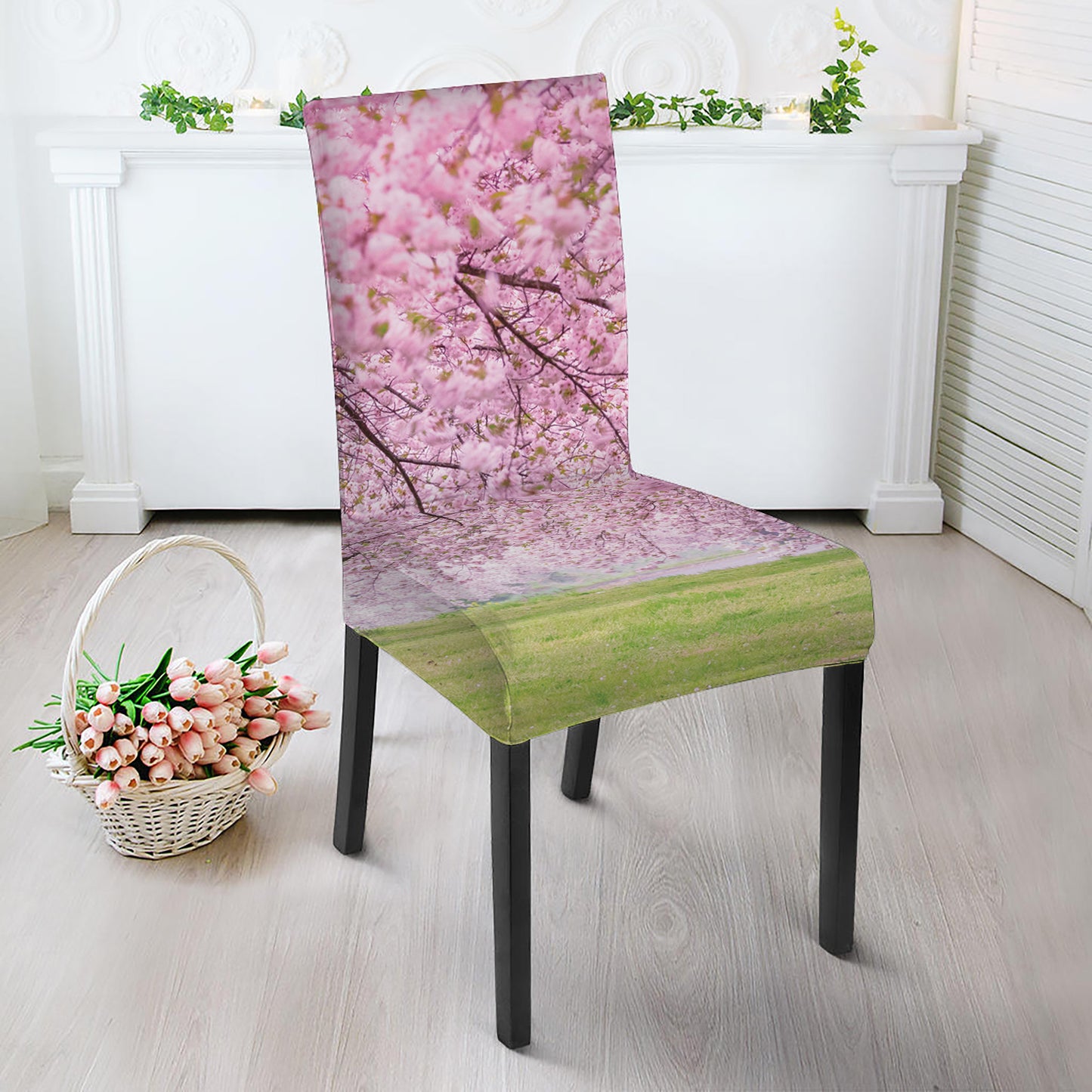 Japanese Cherry Blossom Tree Print Dining Chair Slipcover
