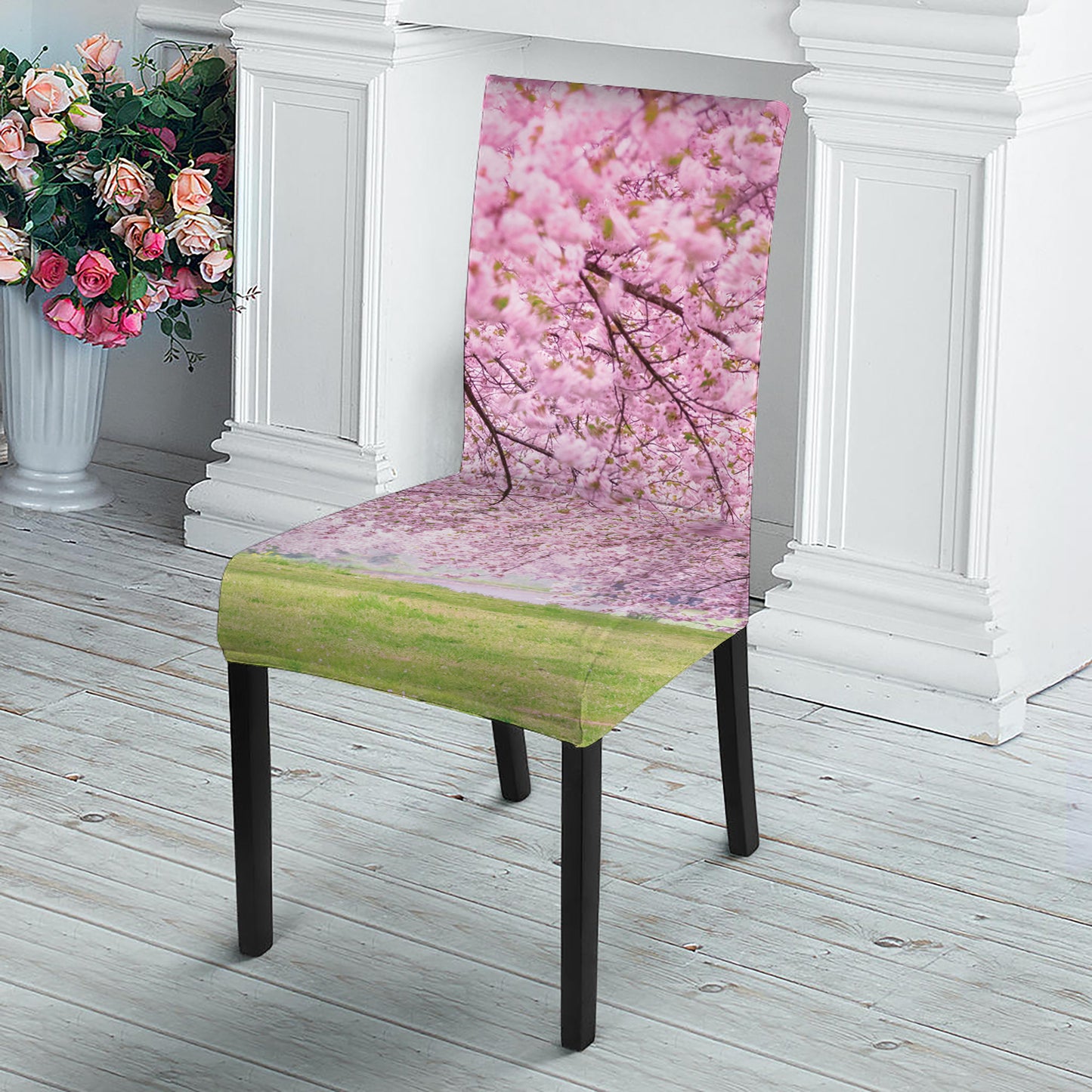 Japanese Cherry Blossom Tree Print Dining Chair Slipcover