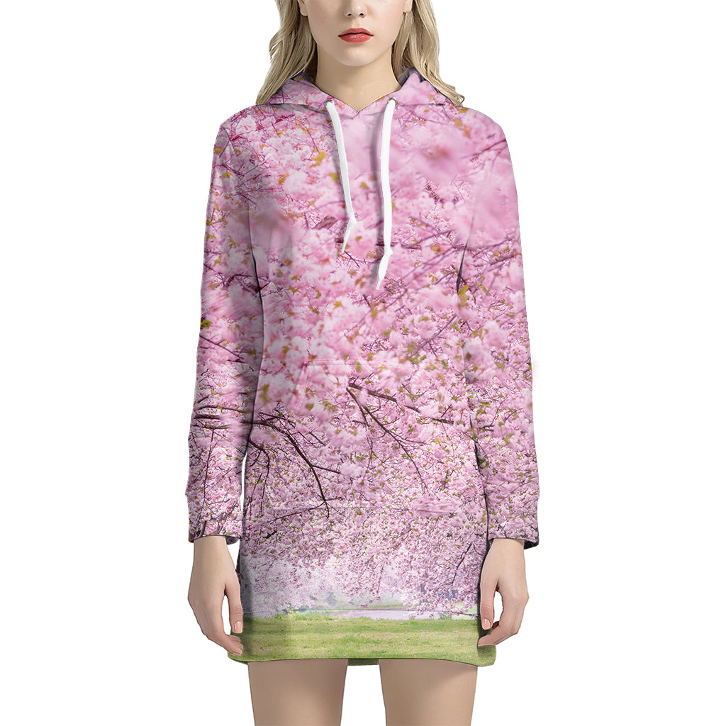 Japanese Cherry Blossom Tree Print Hoodie Dress
