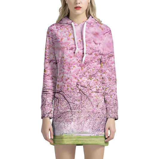 Japanese Cherry Blossom Tree Print Hoodie Dress